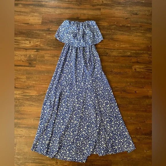 Vici Blue Floral Strapless Dress